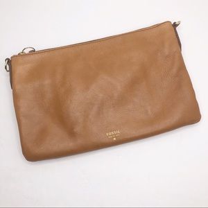 Fossil Leather Handbag Zipper Pouch Camel brown